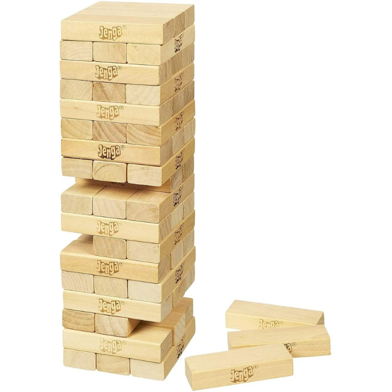 Jenga 2 in 1 wooden stacking game tower

Classic Jenga block game with dice

Family wooden block stacking game

Kids and adults Jenga 2 in 1 game

BoardBox wooden games for game night