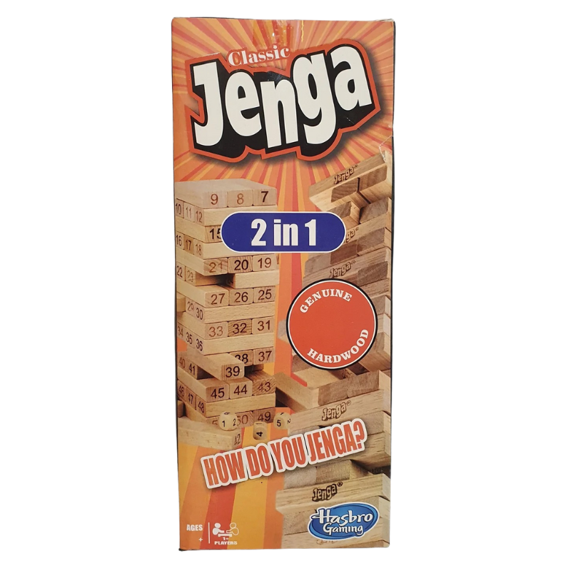 Jenga 2 in 1 wooden stacking game tower

Classic Jenga block game with dice

Family wooden block stacking game

Kids and adults Jenga 2 in 1 game

BoardBox wooden games for game night