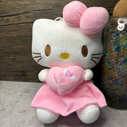 KT plush toy with pink bow

cute pink stuffed doll holding love heart

kawaii KT plush for girls

soft pink plush toy