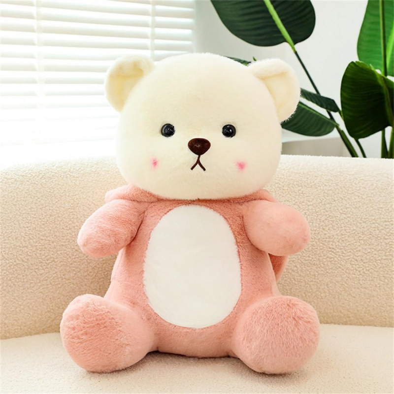 pink bear hood plush toy

cute white bear in pink hood

soft stuffed pink plush doll

kawaii bear plush for kids