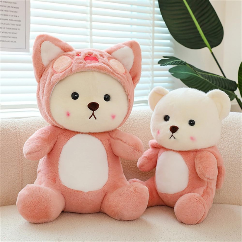 pink bear hood plush toy

cute white bear in pink hood

soft stuffed pink plush doll

kawaii bear plush for kids