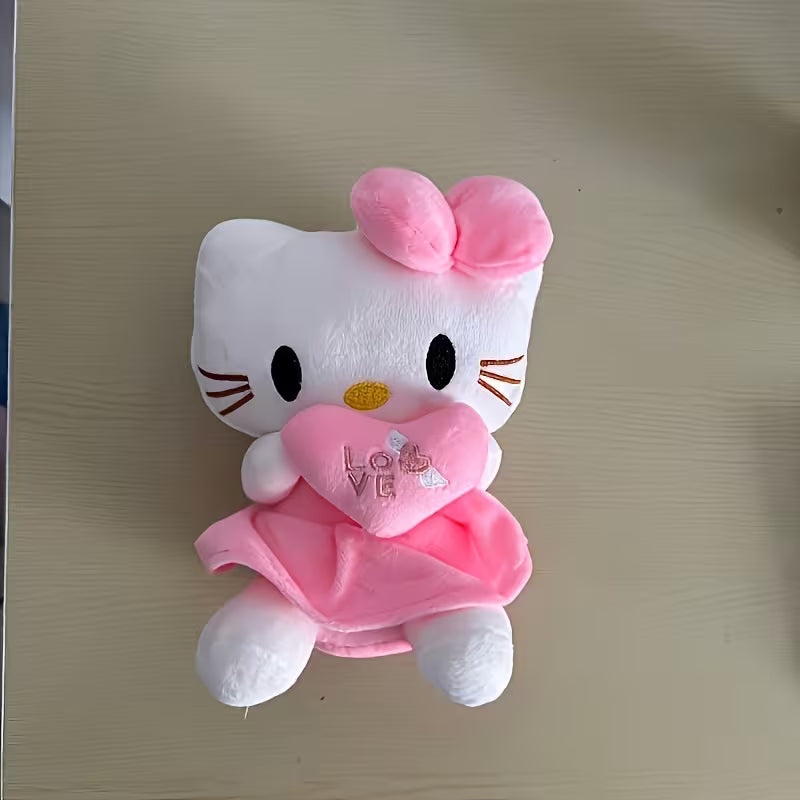 KT plush toy with pink bow

cute pink stuffed doll holding love heart

kawaii KT plush for girls

soft pink plush toy