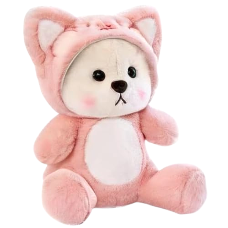 pink bear hood plush toy

cute white bear in pink hood

soft stuffed pink plush doll

kawaii bear plush for kids